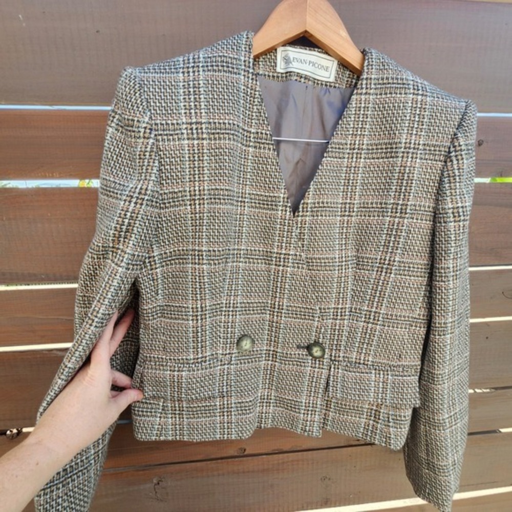 Vintage Evan Picone Wool Plaid Skirt Suit | Jacket & Skirt Sz 4/6 Dark Academia - Picture 5 of 16
